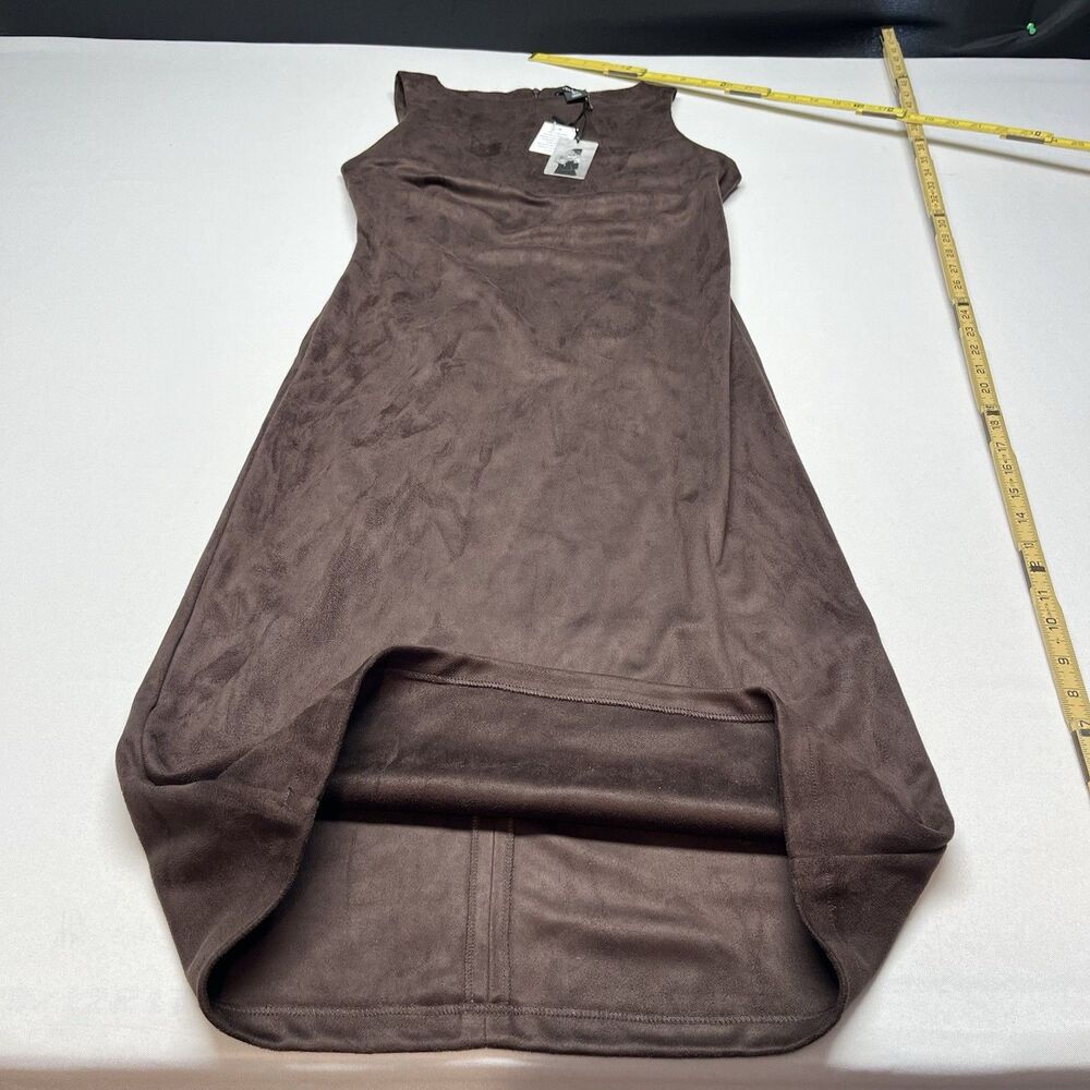 Brown Faux Suede Leather Midi Maxi Dress - Picture 6 of 11